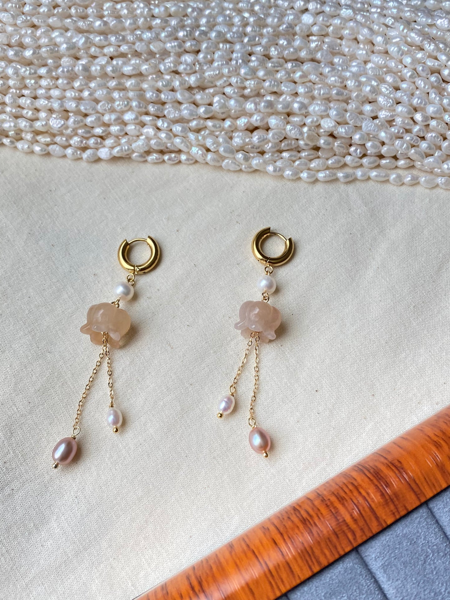 Lily of the Valley Earrings Flower Agate  Pearl Dangle Earrings Elegant Handmade Drop Earrings Bridesmaid Gift for Her Dainty tissue earring