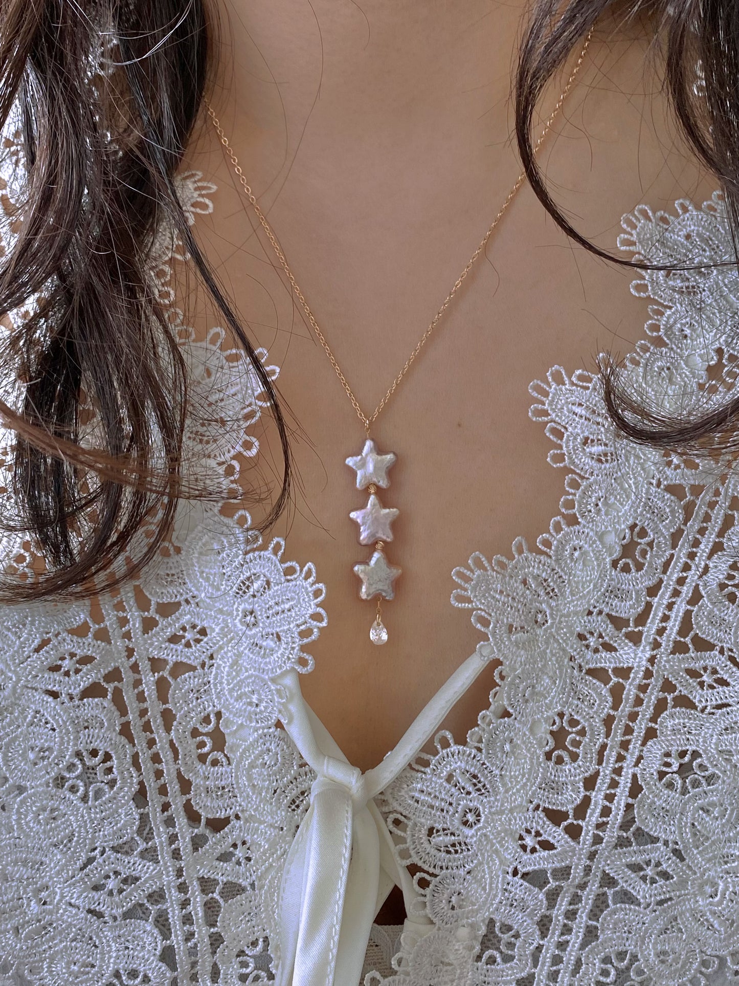 Handmade Starlit Dreams Baroque star pearl Necklace Dainty classic elegant star Chocker necklace  zodica gift Christmas gift for her