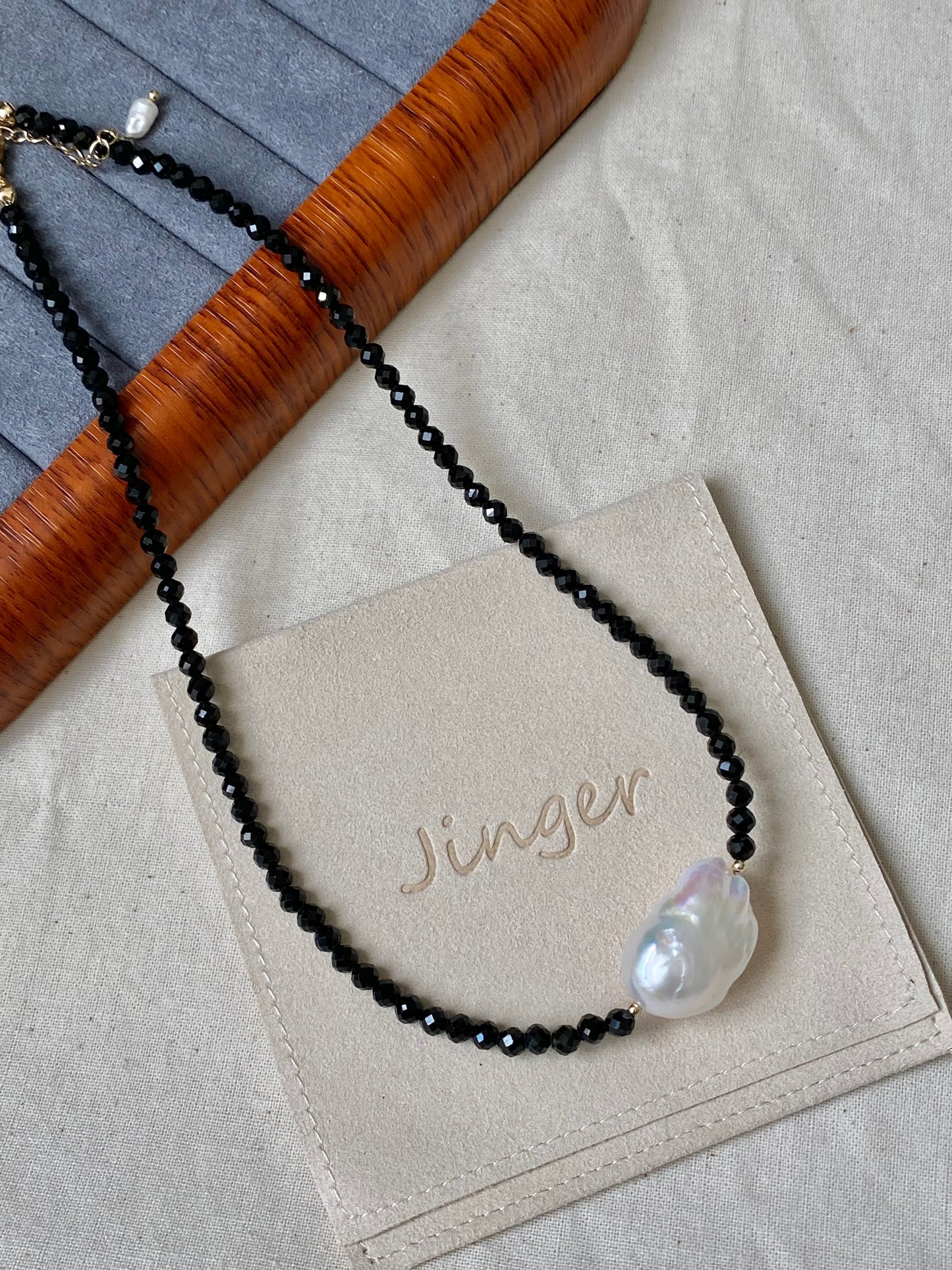 sparkling Black Spinel  Baroque Pearl Necklace Freshwater Pearl Statement Pearl Jewelry Gift for Her