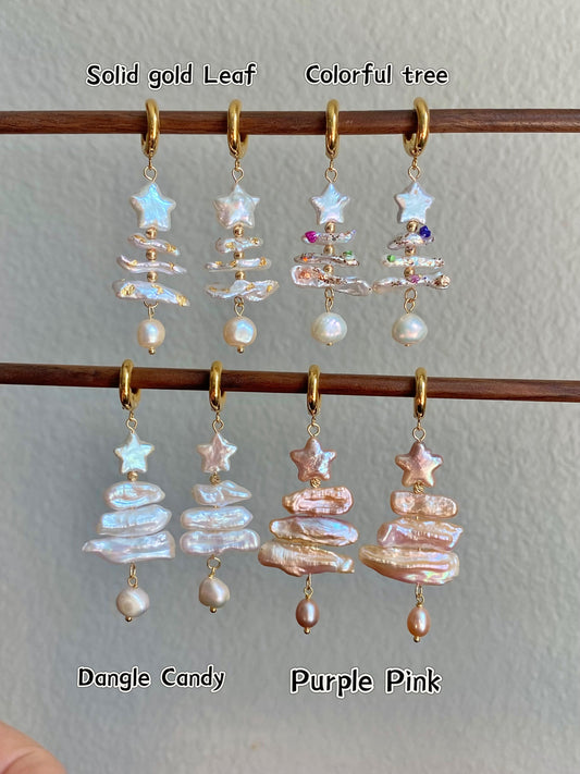 Natural baroque star pearl biwa pipa christmas tree dangle earring