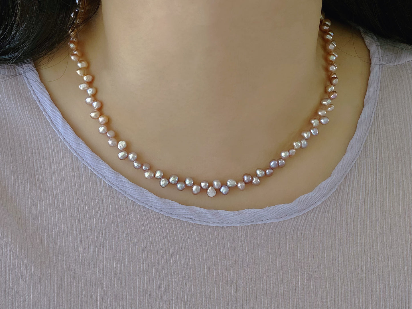 Tipsy Grape Gradient  Baroque Pearl Necklace Dreamy Wisteria Pearl Necklace 16’’ | Multi-Color Freshwater Petal Pearl Choker Gift for her