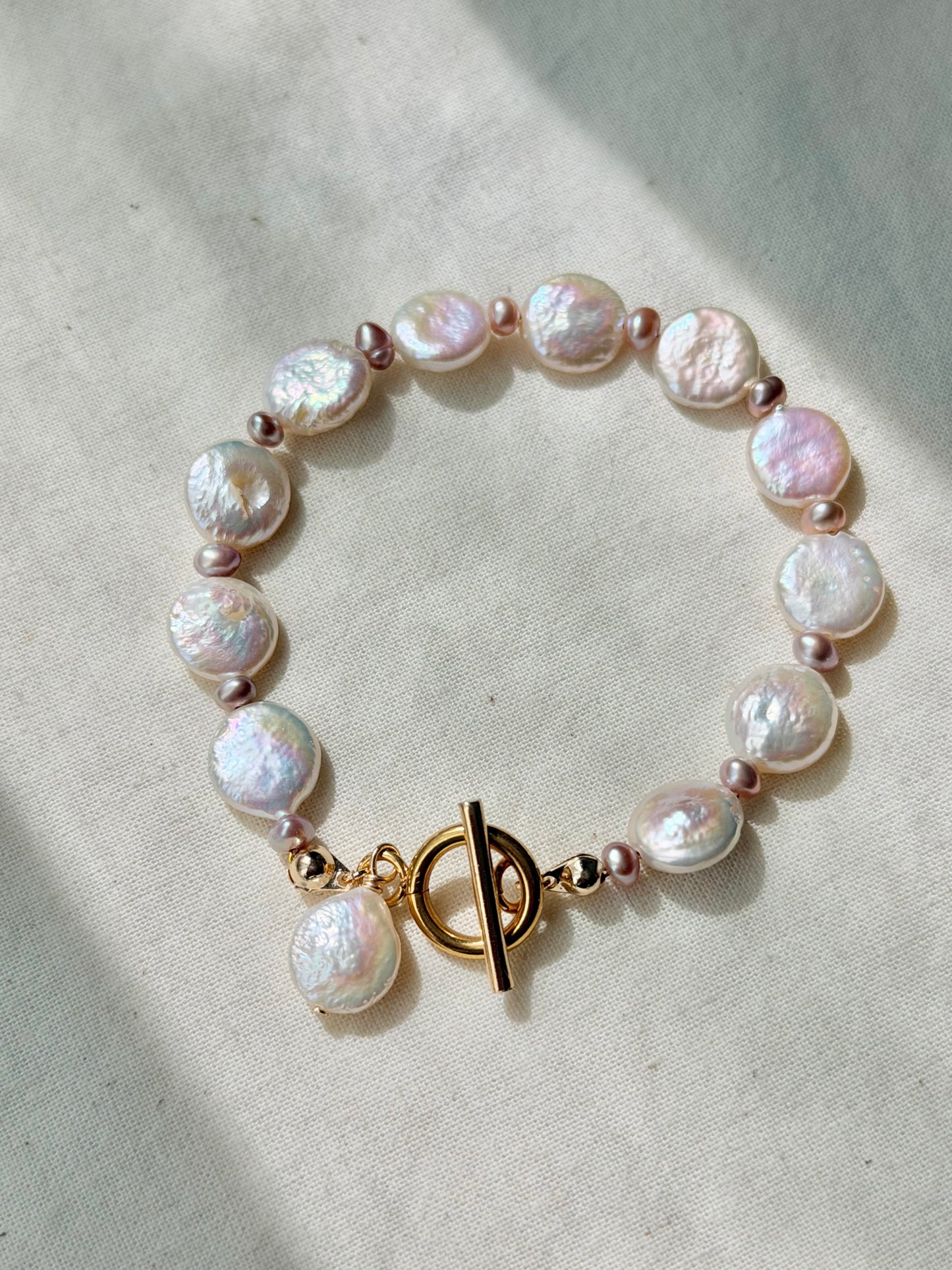 Luna Celestial  Baroque Coin Pearl  Bracelet with Toggle Clasp