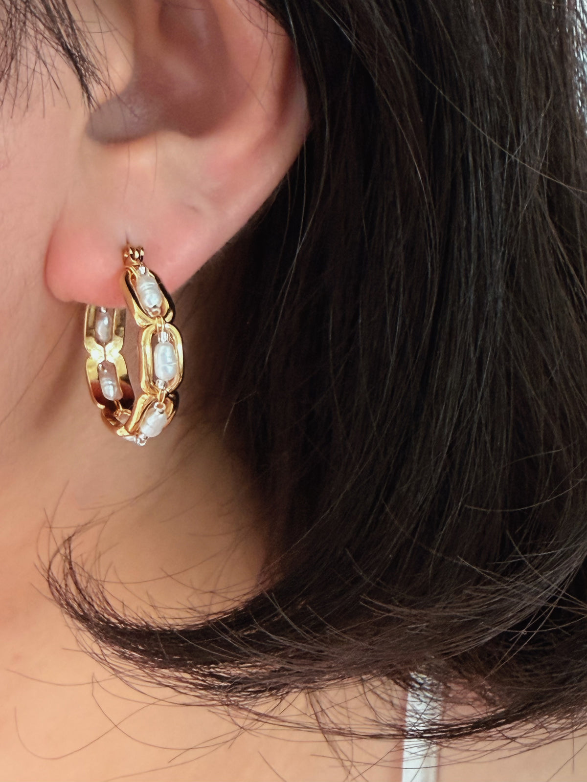 Heirloomn Hoop | Keshi Pearl Chain Earrings