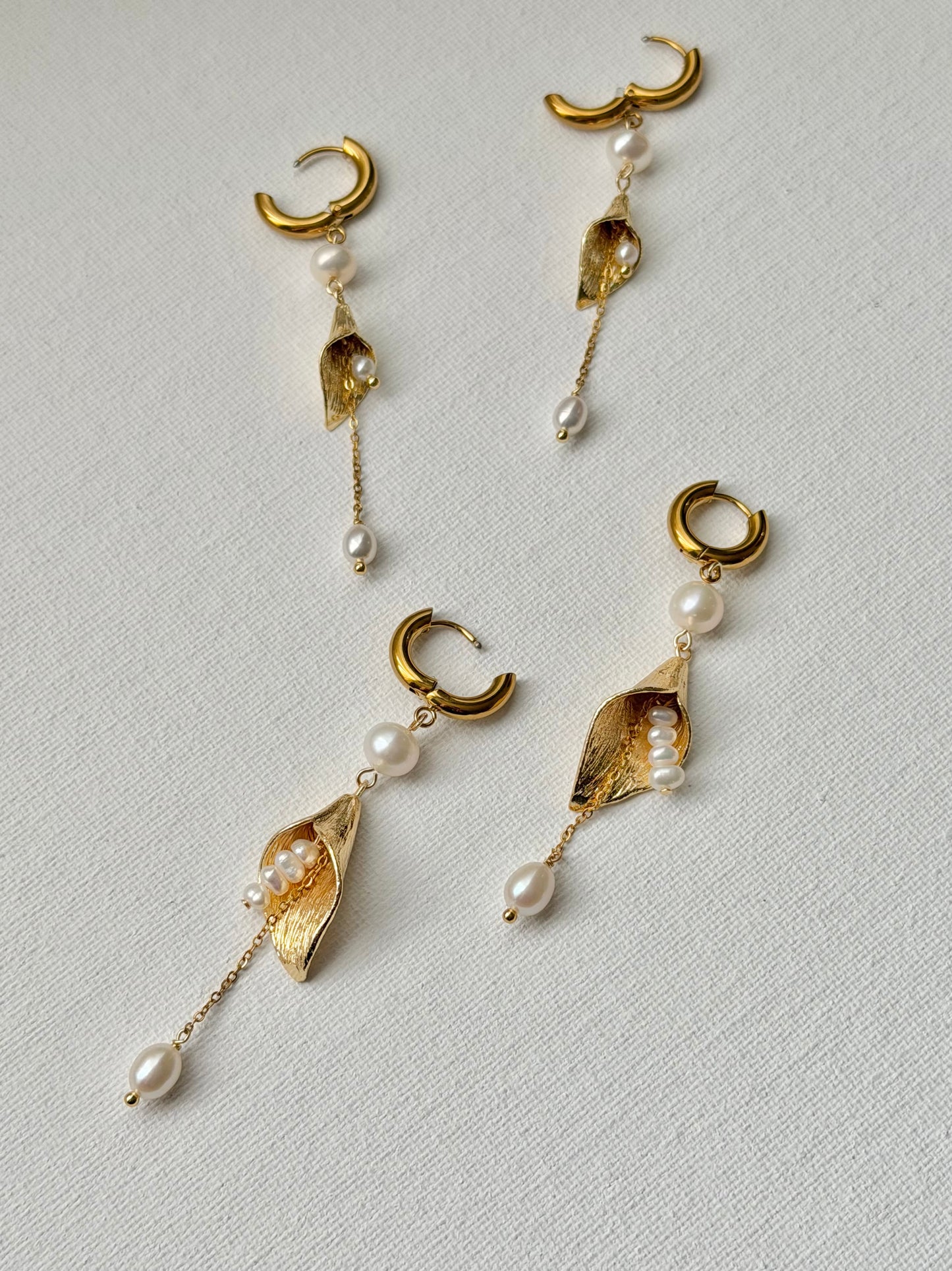 Gold Floral Calla Lily Pearl Tassel Dangle  Earrings  Wedding Bridal Jewelry  Elegant Statement Gift