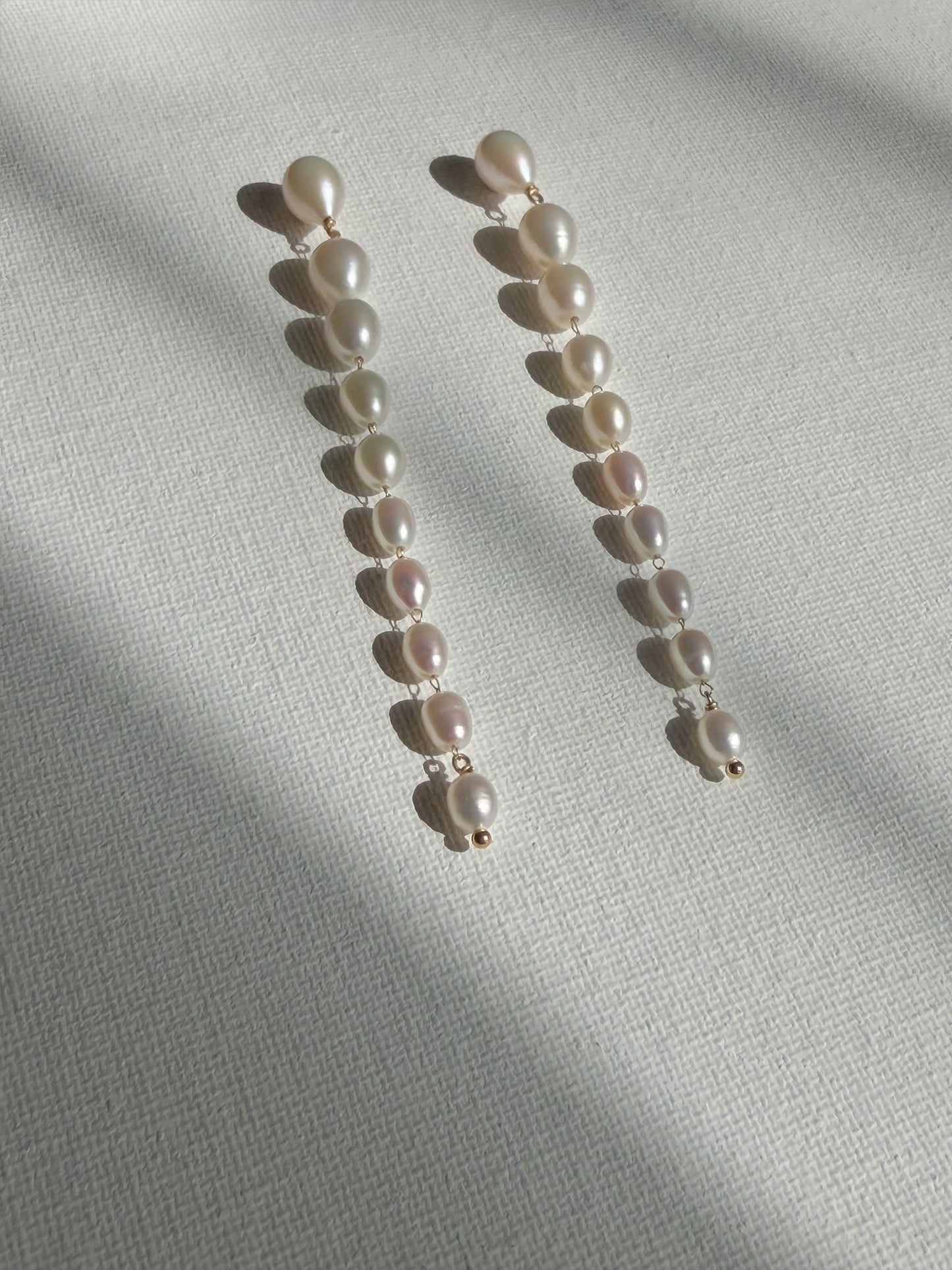 Graduated Pearl Line Earrings Long Minimalist Drop Jewelry