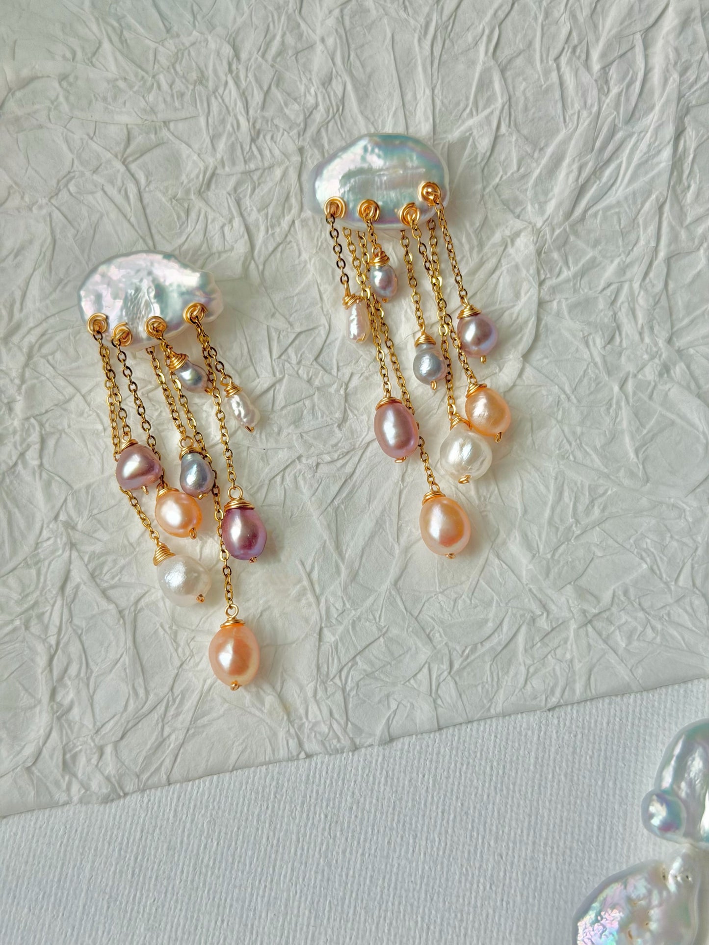Rainstorm Hand-Drilled Pearl Cloud Earrings | Hand-woven Raindrop Jewelry