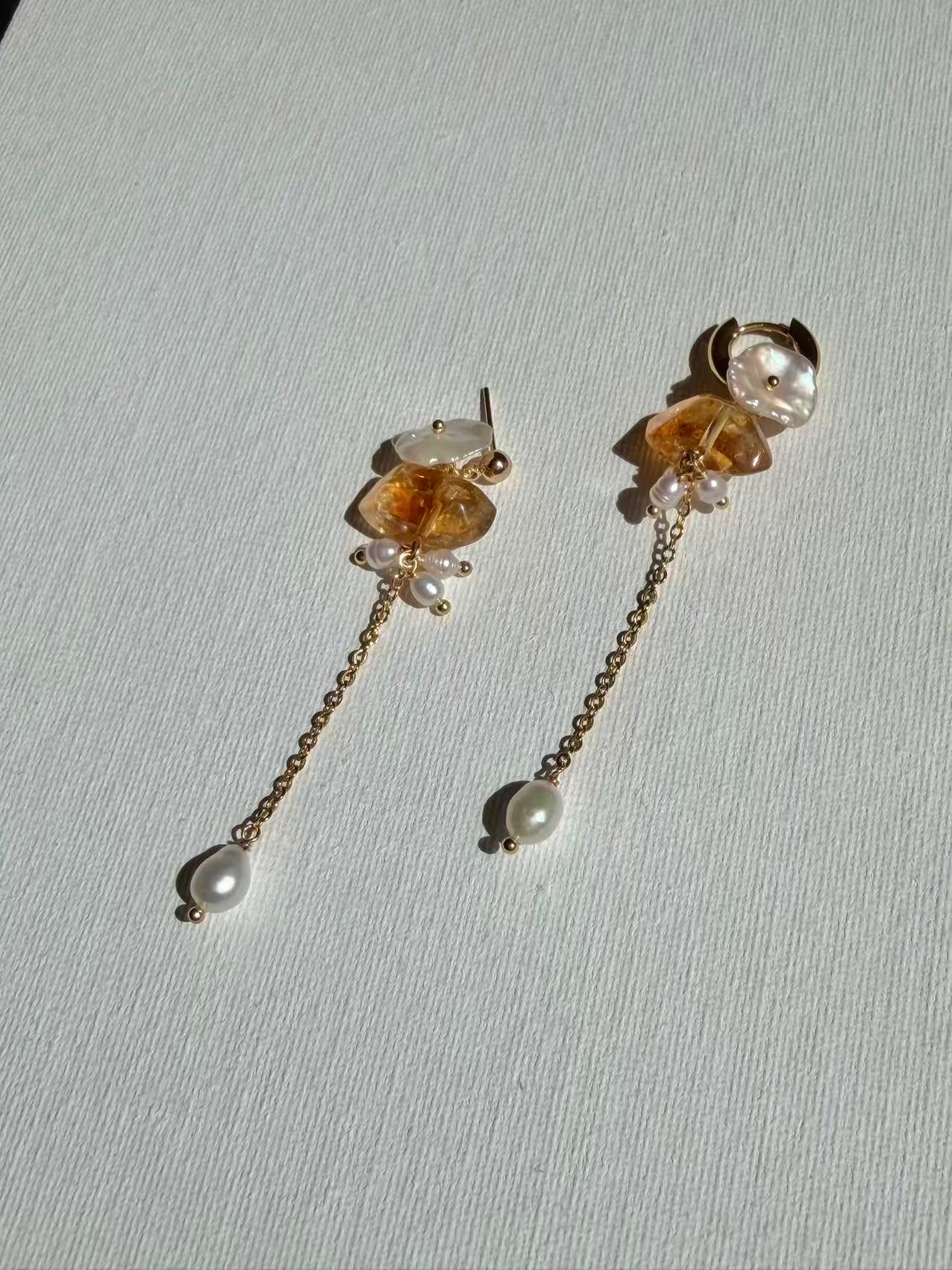 Citrine Baroque Pearl Dangle Earrings Fairycore Gemstone Jewelry