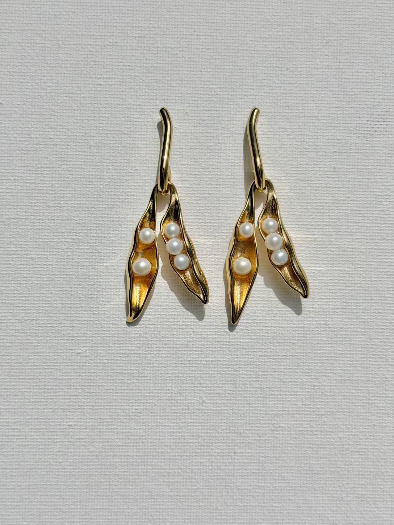 Botanical Pearl Pea Pod Earrings Garden Inspired Jewelry for Her