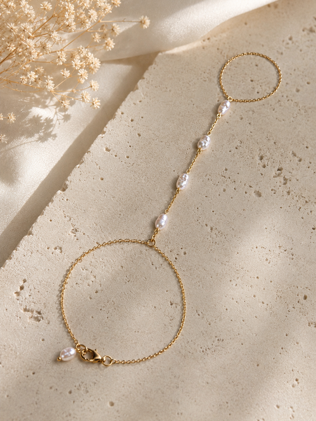 ÉTHERA Barely There Pearl Hand Chain  Custom Bridal Hand Jewelry