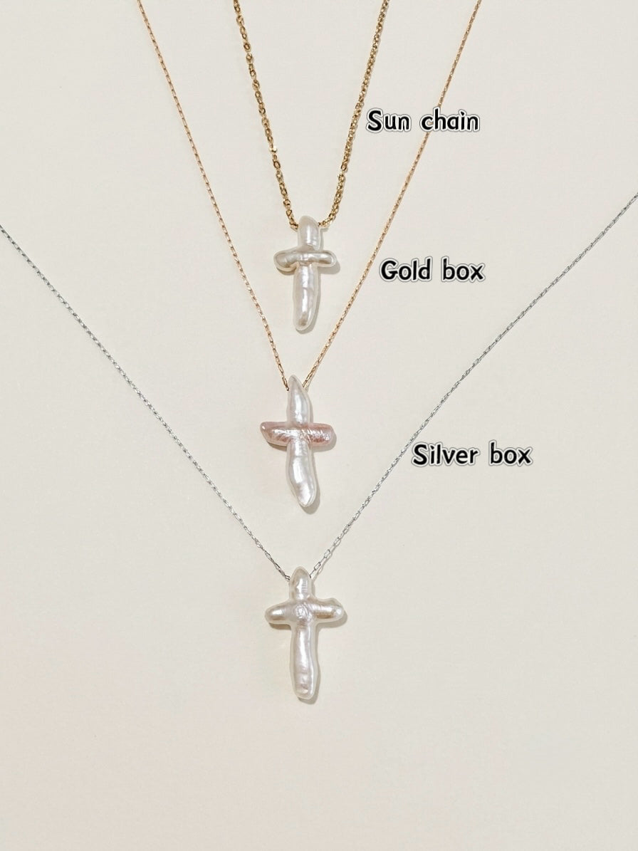 Natural Baroque Cross Pearl Pendant Necklace Elegant Gold Jewelry