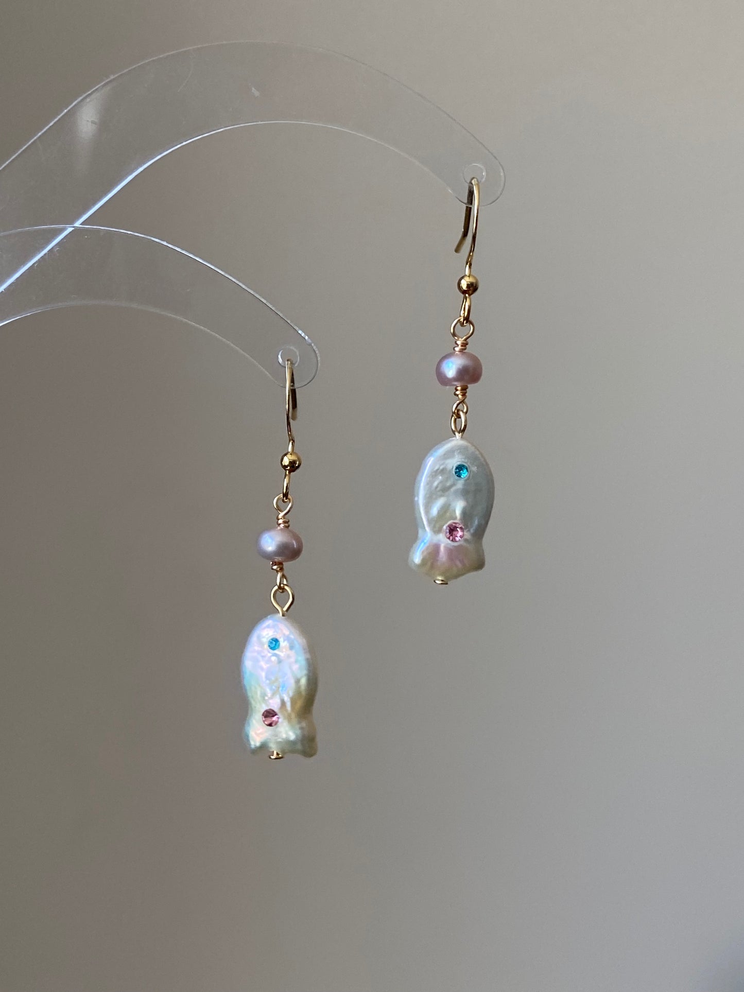Unique Baroque Pearl Earrings with Zircon Earring  Rocky Fish Dangle Earring Elegant Dainty Pearl Earrings Gift Friendship gift