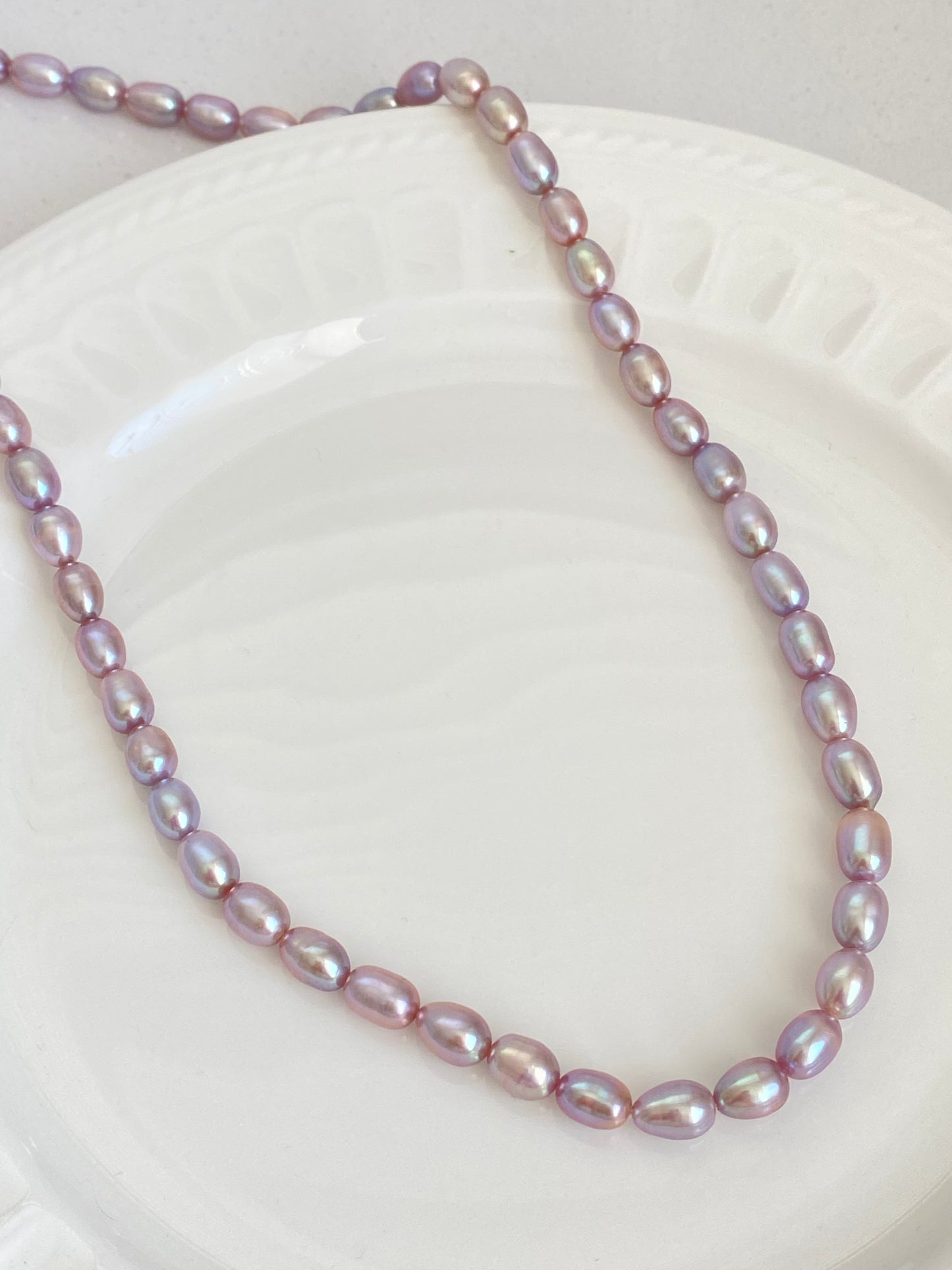 Purple Rice Pearl Wedding Necklace - High Luster Freshwater Pearls | Custom Bridal Jewelry - Jinger Crafting