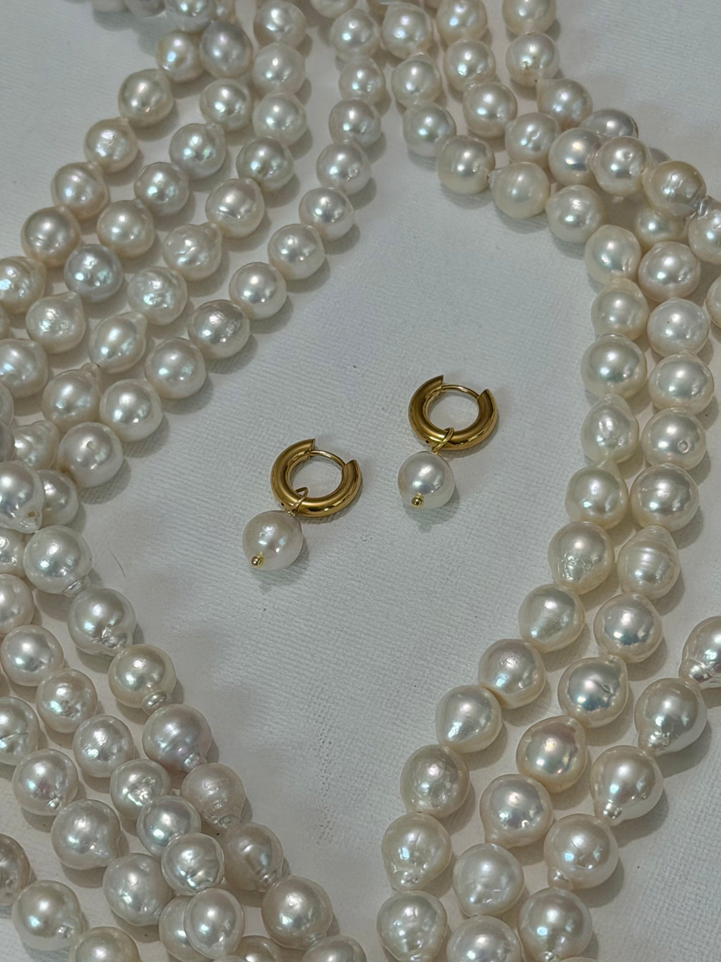 White Baroque Pearl Hoop Earrings Simple Elegant Drop Jewelry