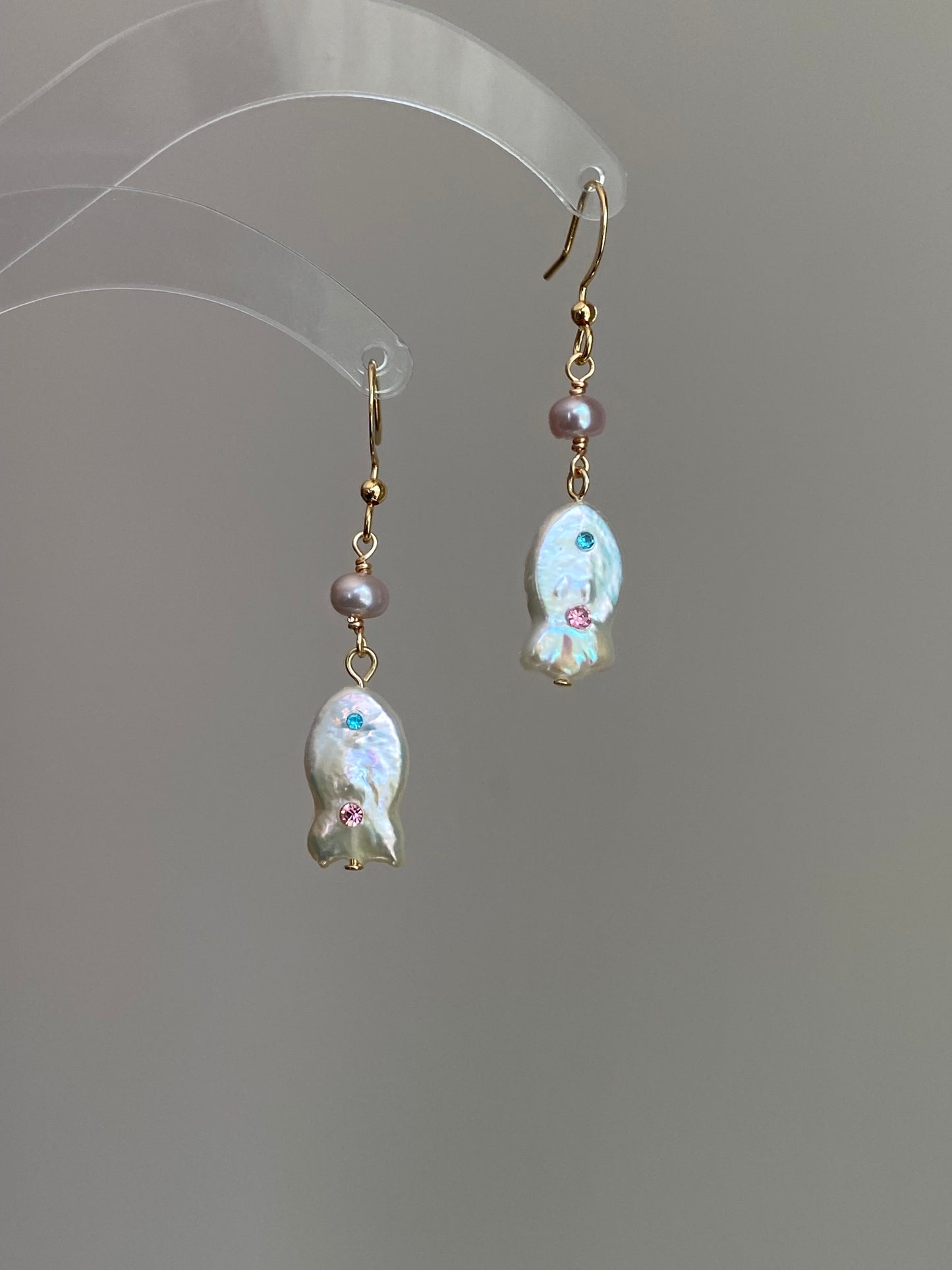 Unique Baroque Pearl Earrings with Zircon Earring  Rocky Fish Dangle Earring Elegant Dainty Pearl Earrings Gift Friendship gift