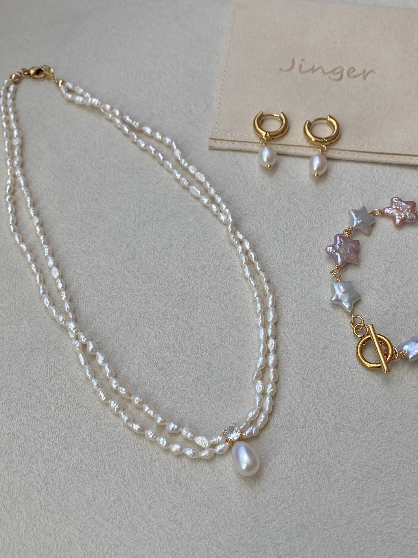 2-4MM Double Layer Pearl Necklace | Baroque Princess Style | Bridal Zircon Pendant | Elegant Wedding Gift for Her | 18K Gold Plated