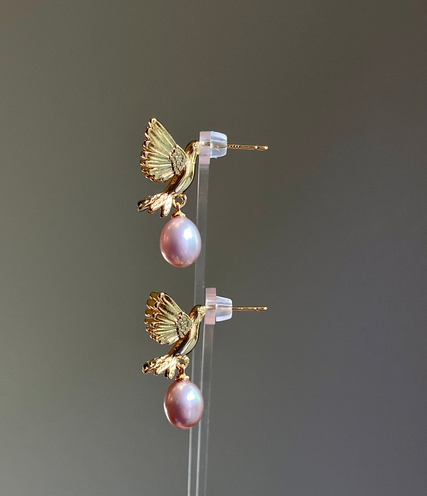 Soaring Bird  Lavender  Pink Pearl Stud Statement Earrings Dainty Everyday Elegance  Romantic Weddings Jewelry Bridesmaid Gift for her