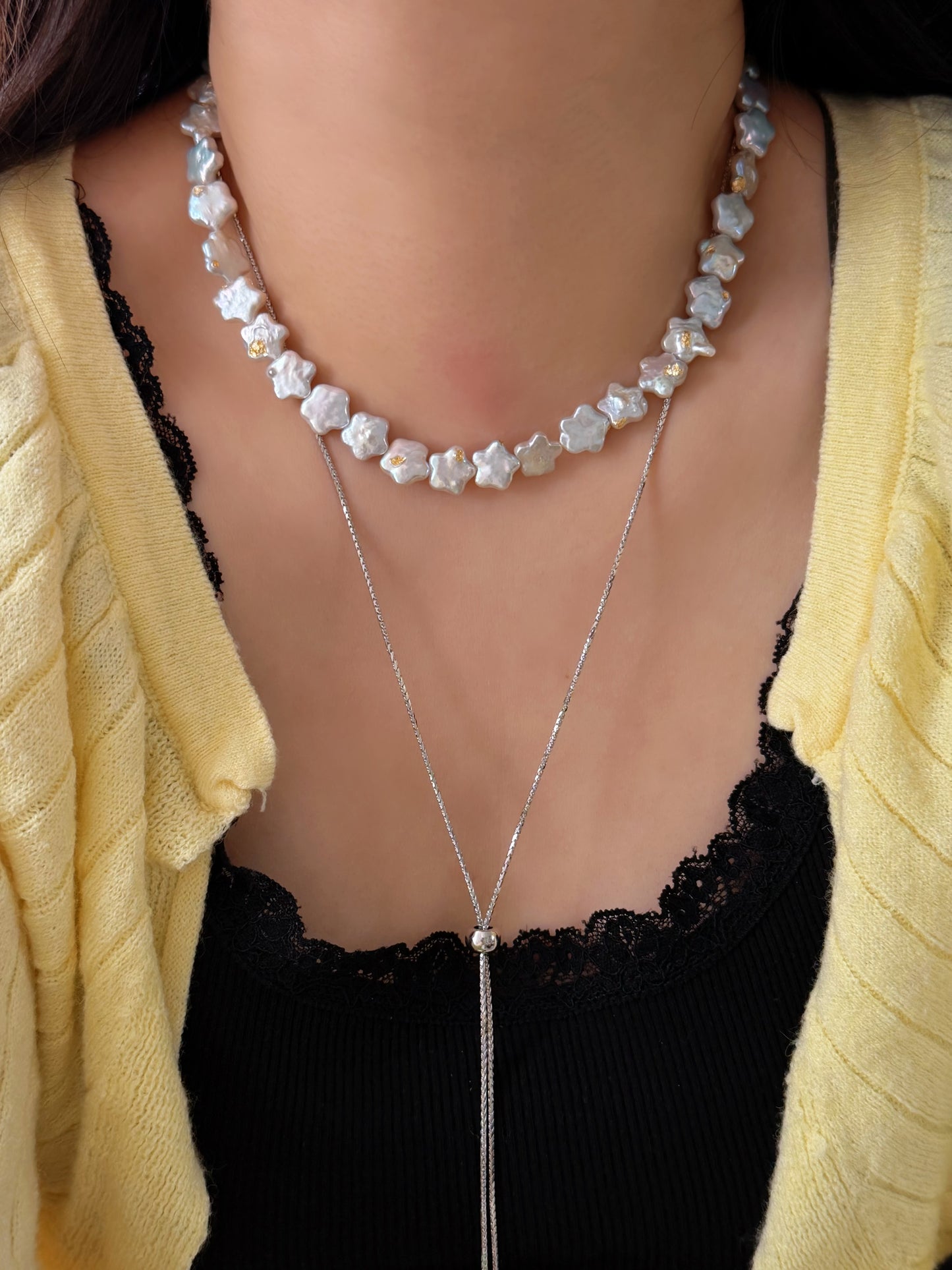 Wishing Star Baroque Pearl Necklace All star Dreamy Meteor Shower Freshwater Pearl Choker Handmade Celestial bridal Jewelry  Gift for Her