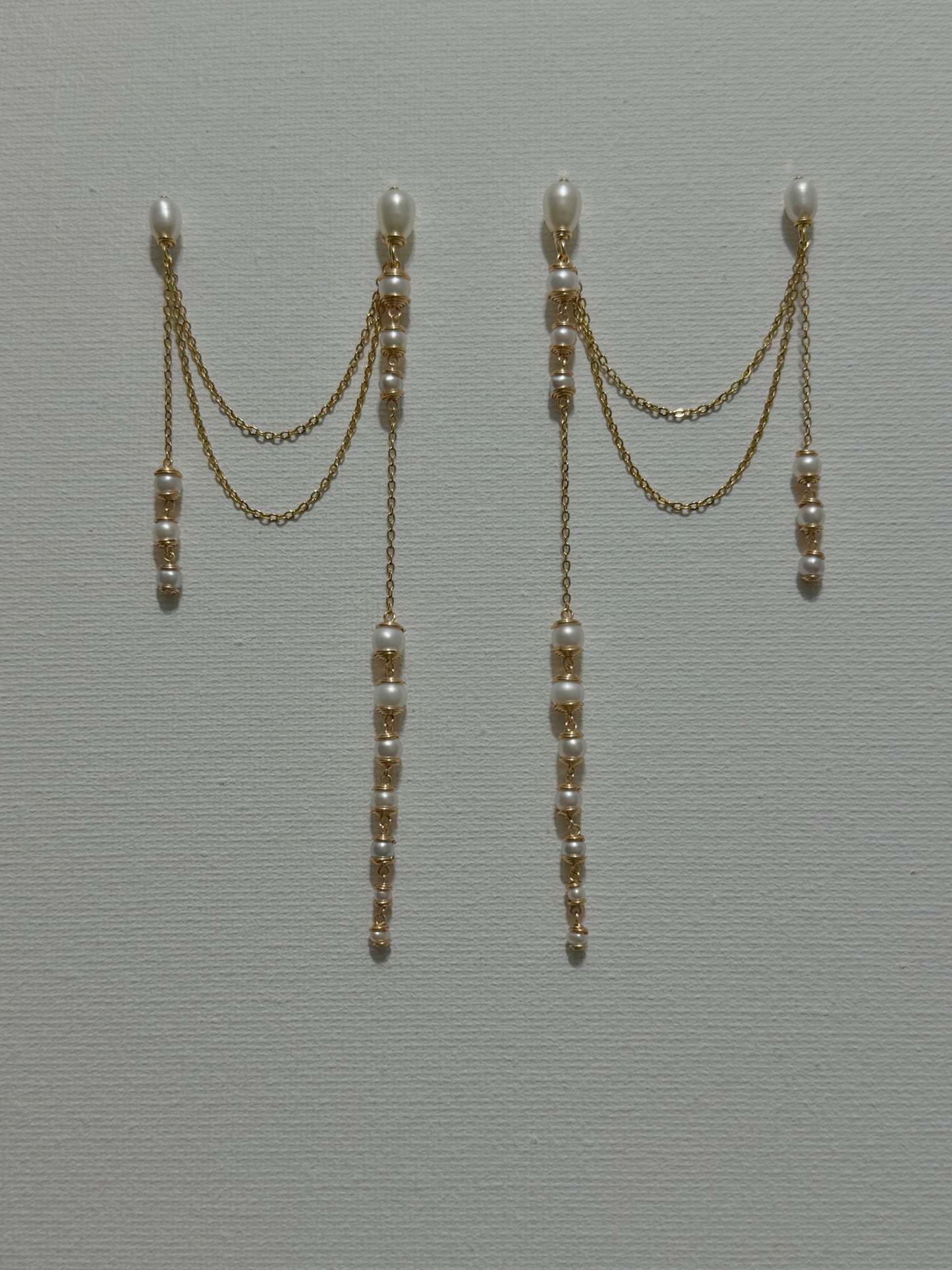 Extra Long Pearl Drop Earrings Asymmetric Gold Chain Dangles Earring