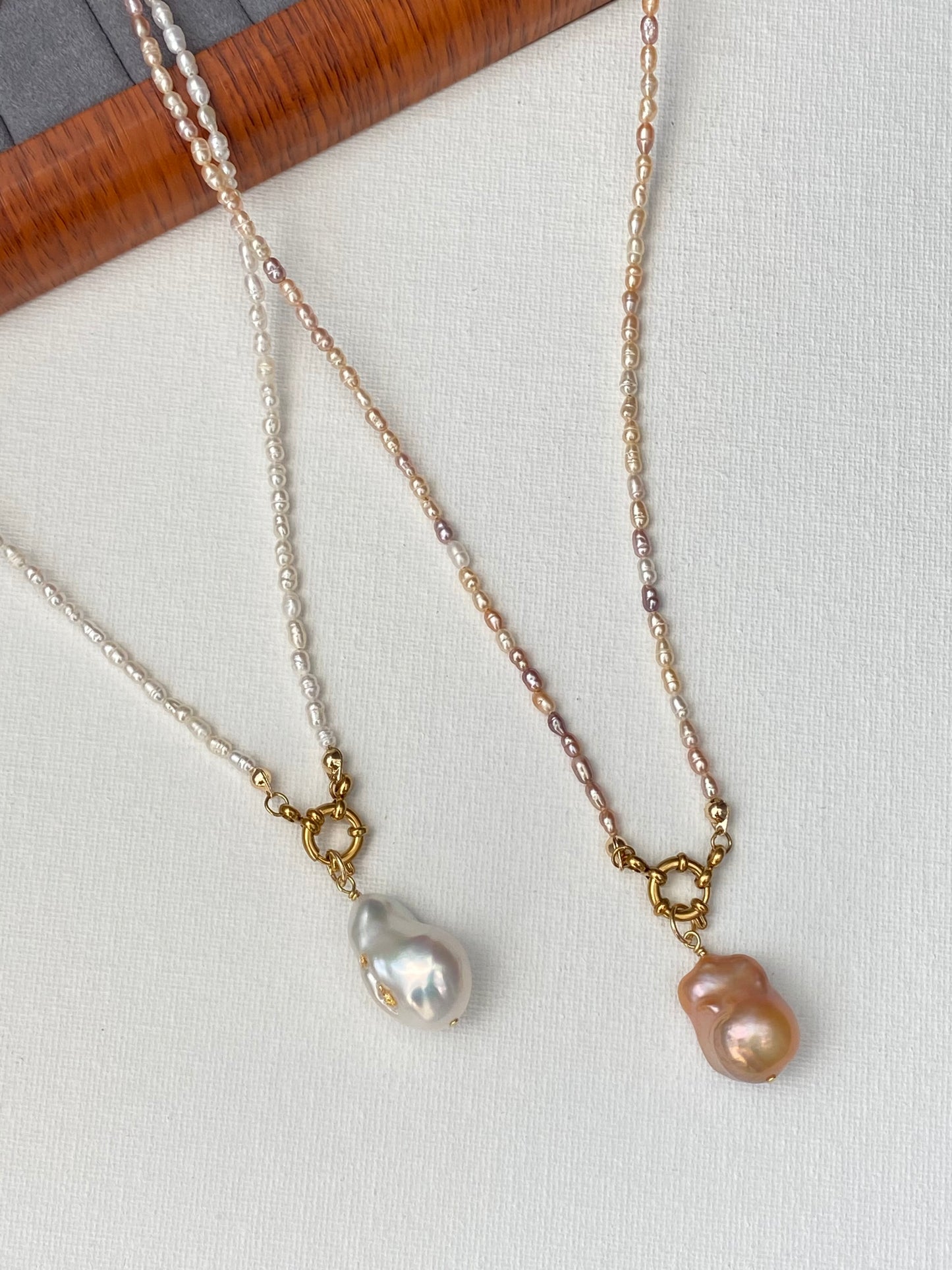 28 inches Long Pearl Sweater Bead Simple Necklace | quadruple Wrap Bracelet | Custom Length Removable Baroque Pendant  elegant Necklace