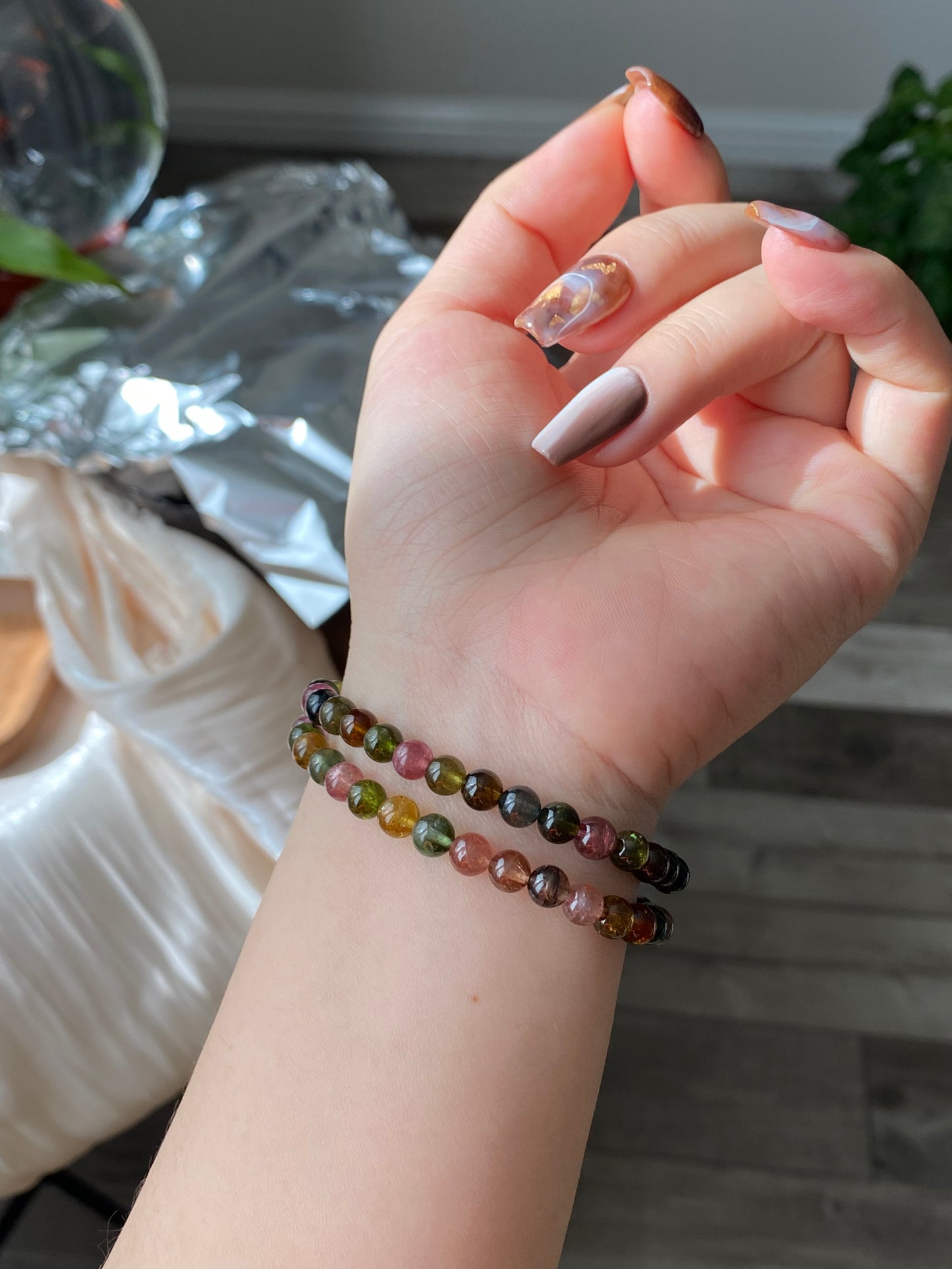 AAAAA Grade Natural Rainbow Candy Tourmaline，watermelon Tourmaline,peace happy bead bracelet 5-6mm,gift for her