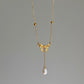 Gold Bow Tie Pearl Drop Y Necklace Vintage Romantic Jewelry
