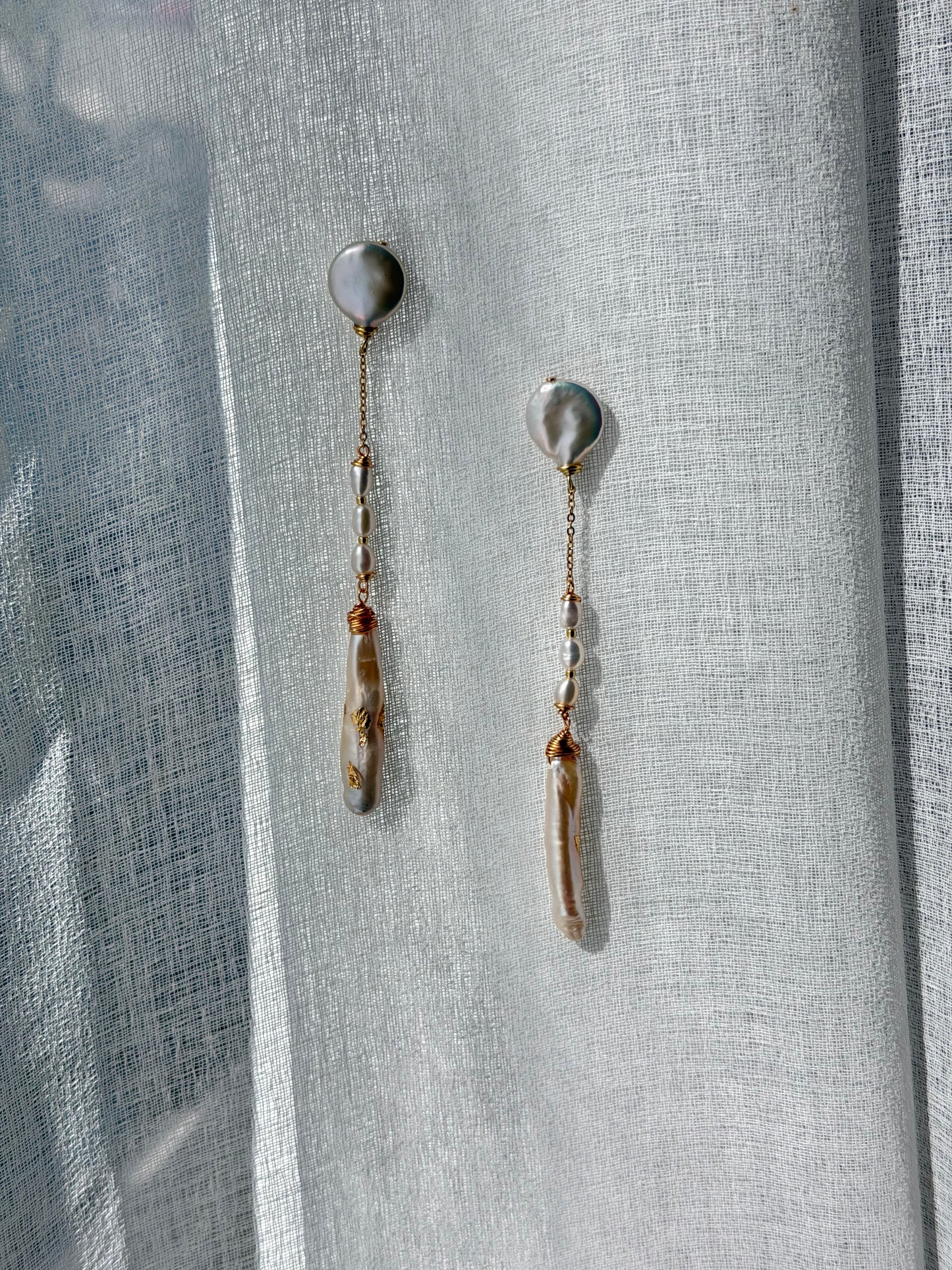 Nora Lunar Tassel Dangle Earrings  Moon Coin Pearl  Baroque Stick Pearl Drop  Long Celestial Statement Earring Bridesmaid Gift