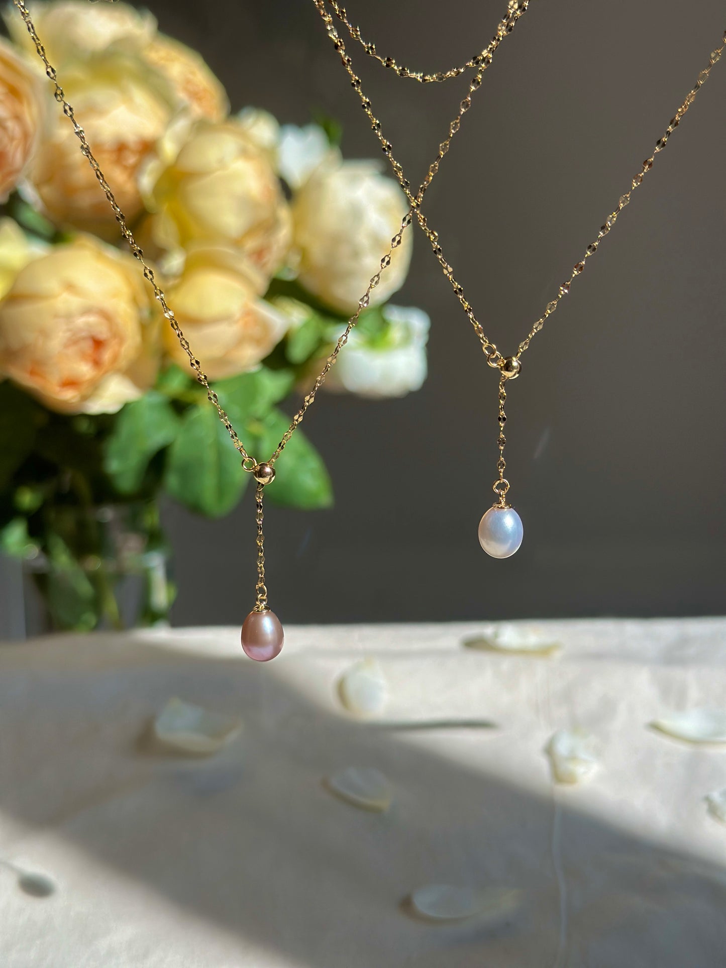 Minimalist Adjustable Lariat Necklace 18K Gold S925 Silver Water Ripple Chain, Dainty Elegant Wedding Jewelry Bridesmaid Gift for her