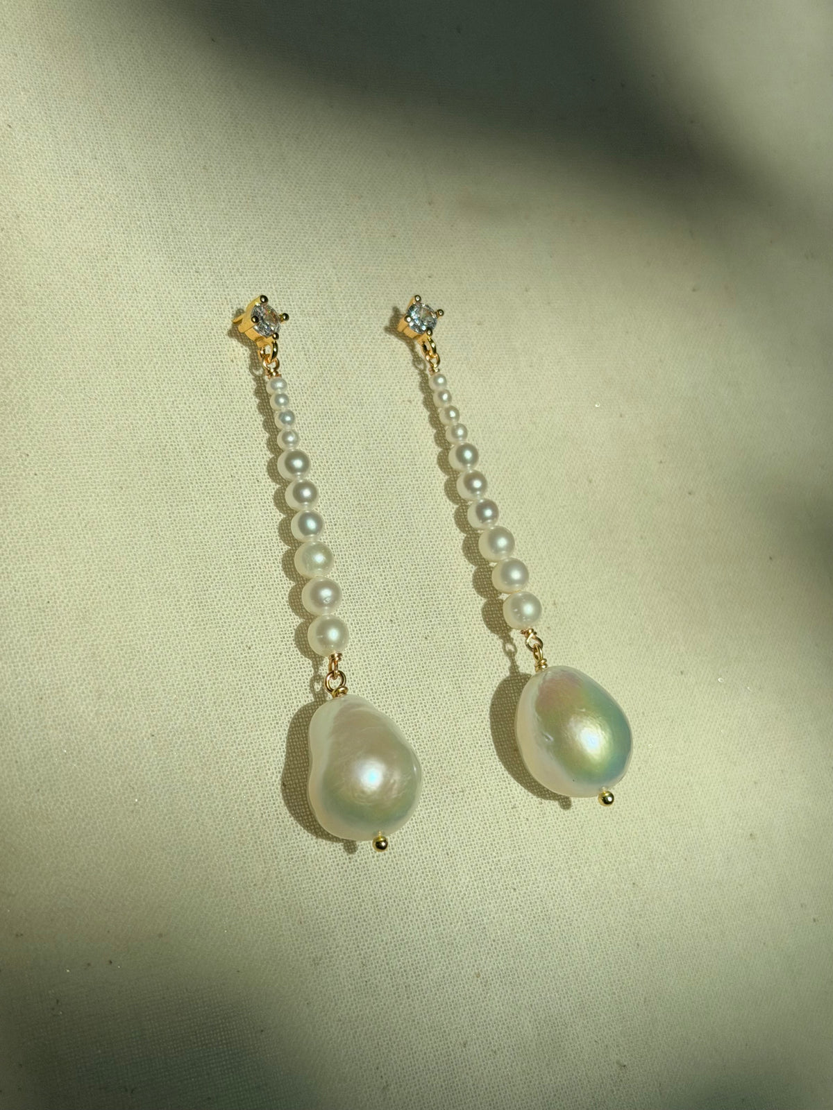 Moonlit Pearl Cascade — Statement Baroque Pearl & Zircon Drop Earrings