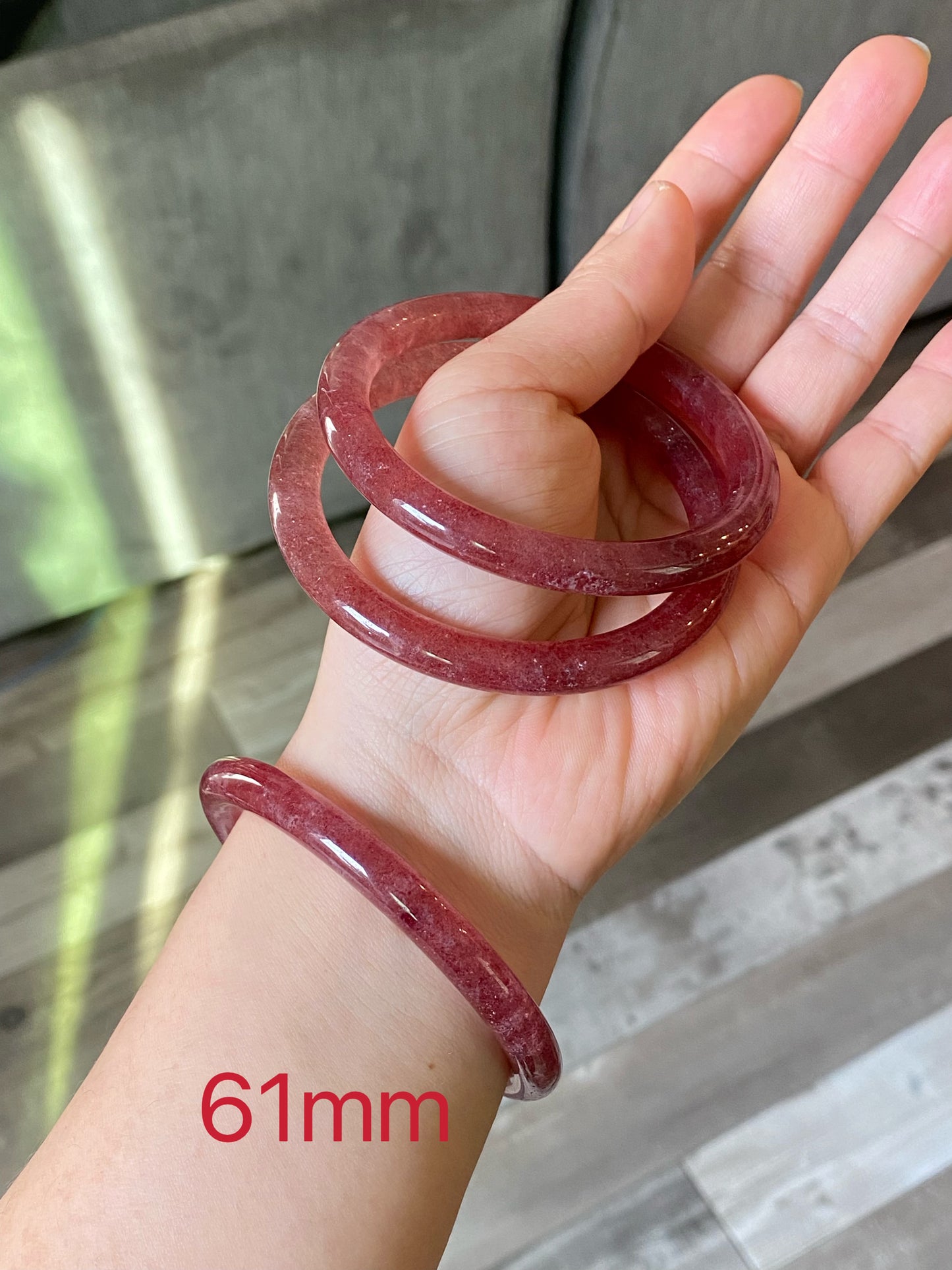 Strawberry Quartz Bangle Bracelet - Natural Healing Energy & Unique Fashion Accessory | Enhance Love and Emotional Connection