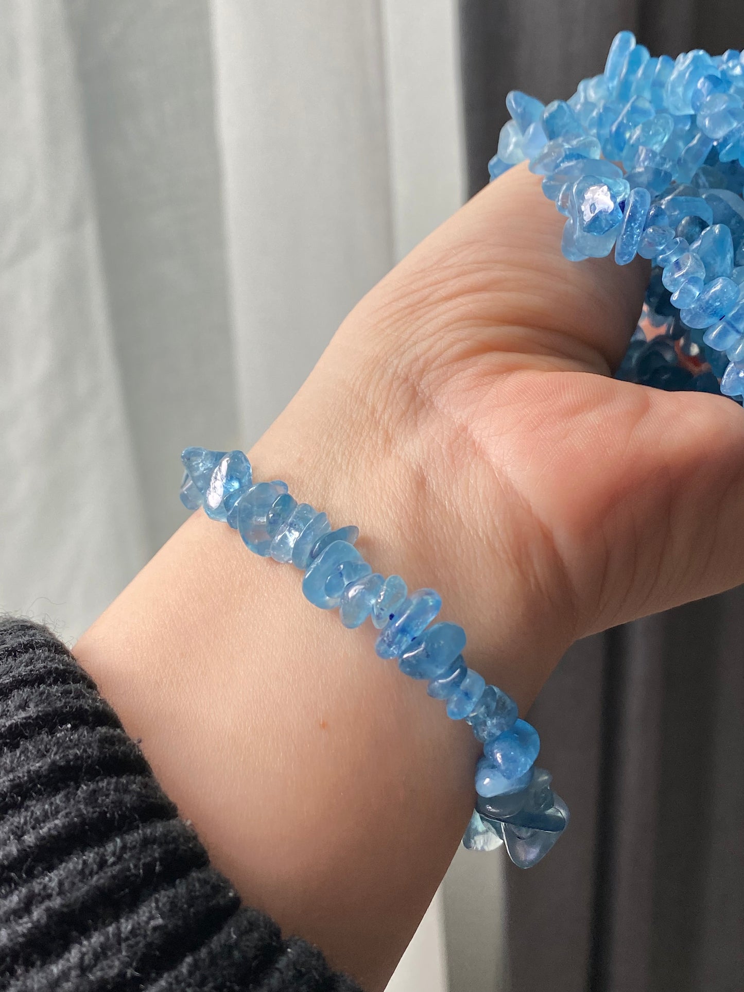 Ocean Blue Natural Aquamarine  Raw nuggets handmade bracelet natural gemstone bracelet birthday stone gift for her Calm & Positive Energy