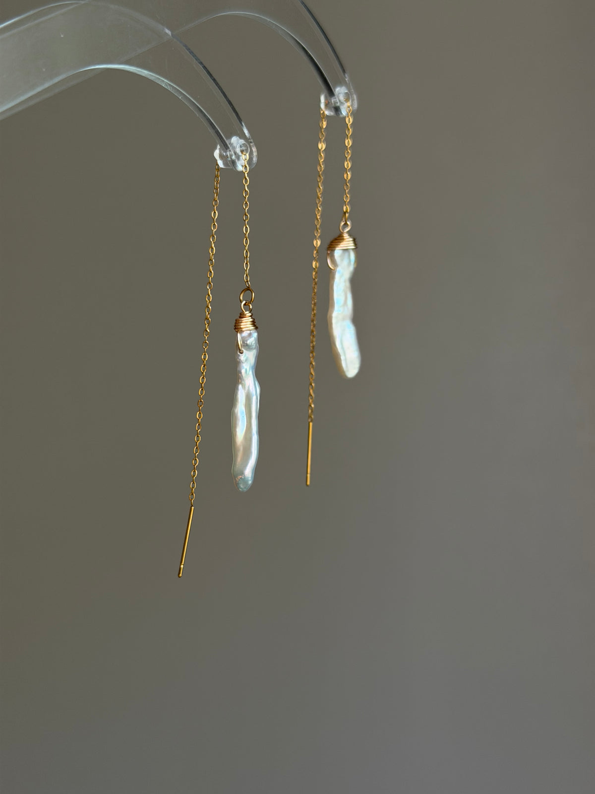 Raine Aurora | Biwa Pearl Threader Earrings