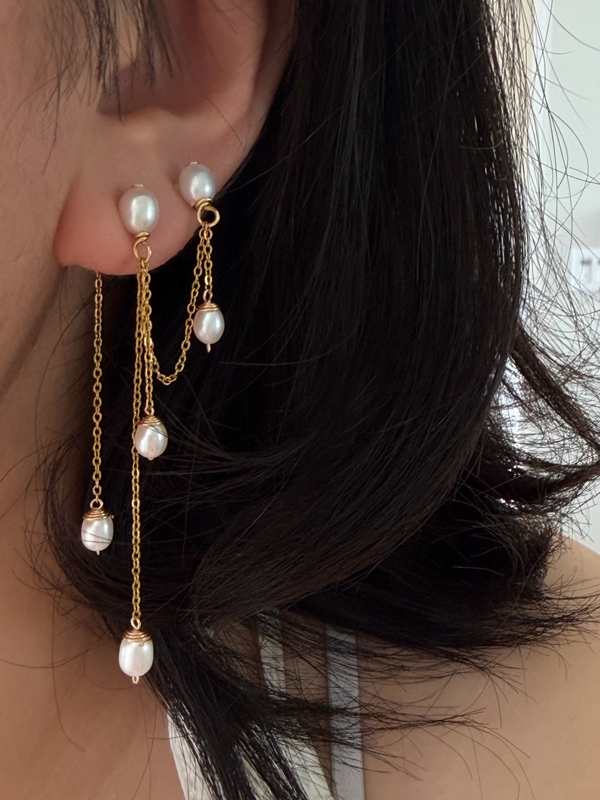 Double Piercing Bridal Pearl Earrings | ÉLANE
