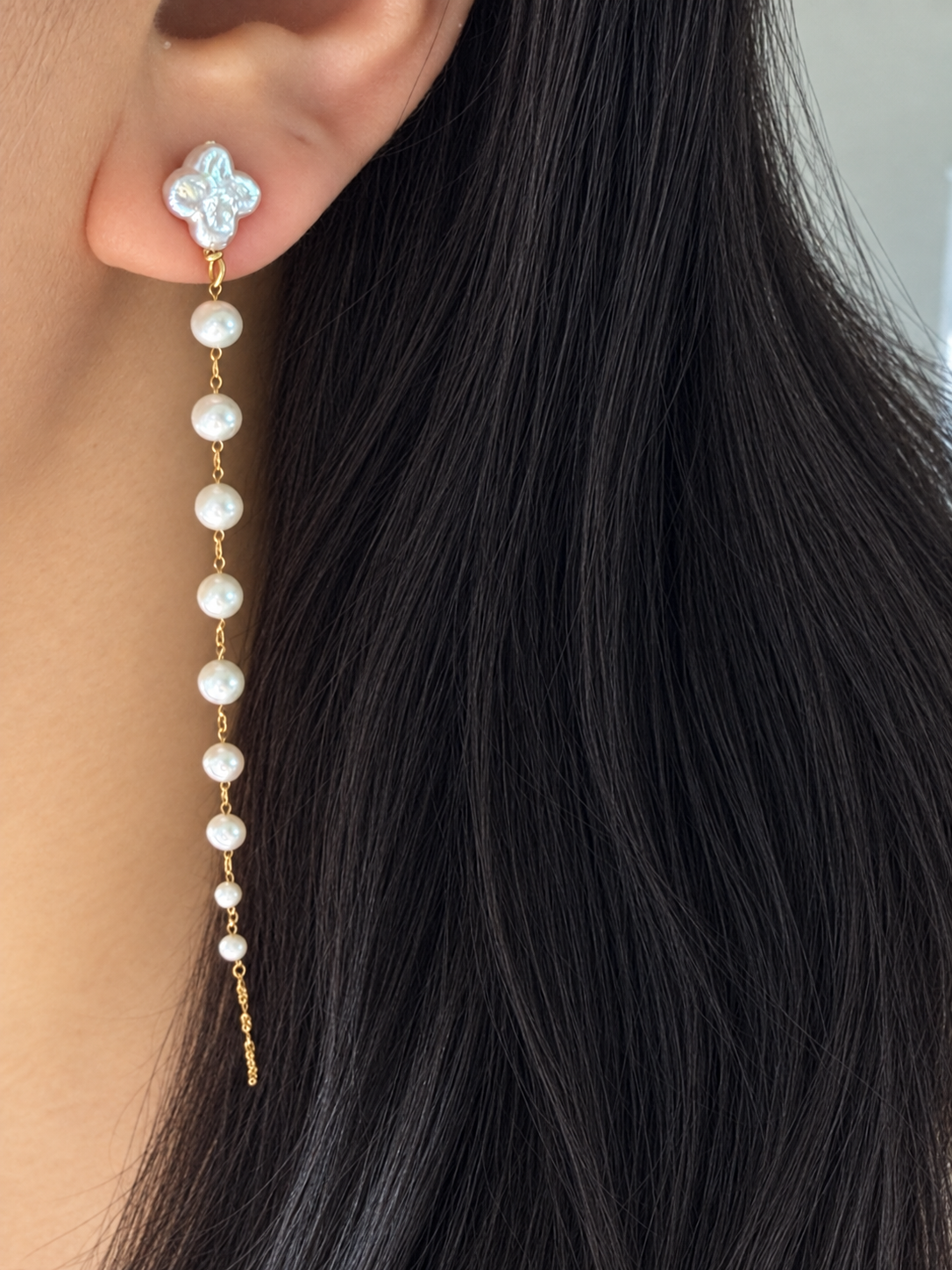 Cascading Luck - Gradient Pearl Drop Earrings | Lucky Clover Baroque Earrings