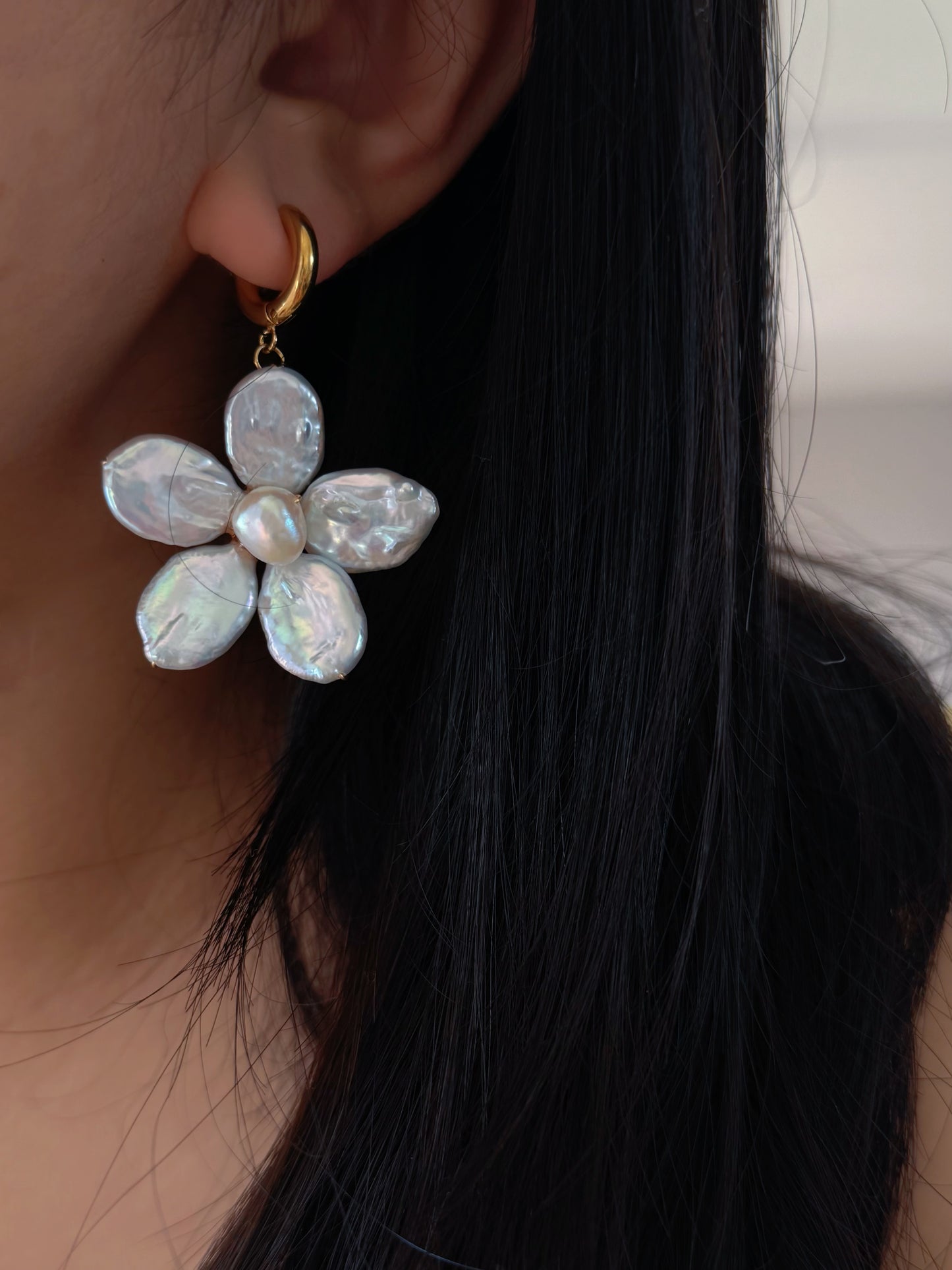 Cherry Blossom Baroque Pearl Earrings Jumbo Chunky Floral Dangle Earrings Handmade Statement Flower Pearl Earrings Spring Jewelry Gift