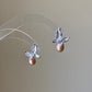 Handmade Dainty Butterfly Enamel Pearl Earrings Pink Drop Pearl Earrings Elegant Butterfly Studs Bridesmaid Gift for Her mothers day gift