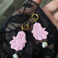 Handmade Pastel Goth Halloween Ghost Pearl Earrings Kawaii Pink Ghost Earrings Spooky Cute Earrings Baroque Pearl Jewelry Halloween earring