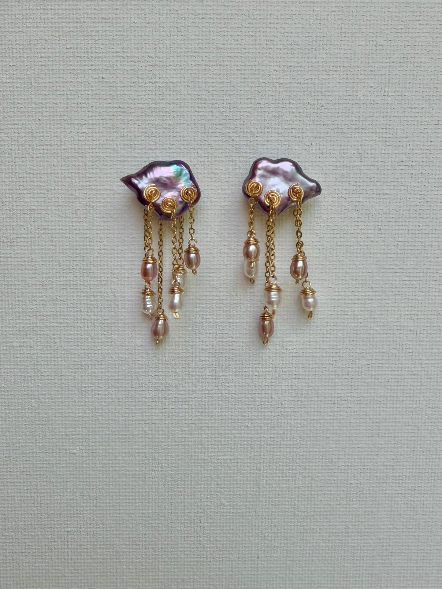 Midnight Deluge Hand-Drilled Pearl Cloud Earrings | Hand-woven Raindrop Jewelry