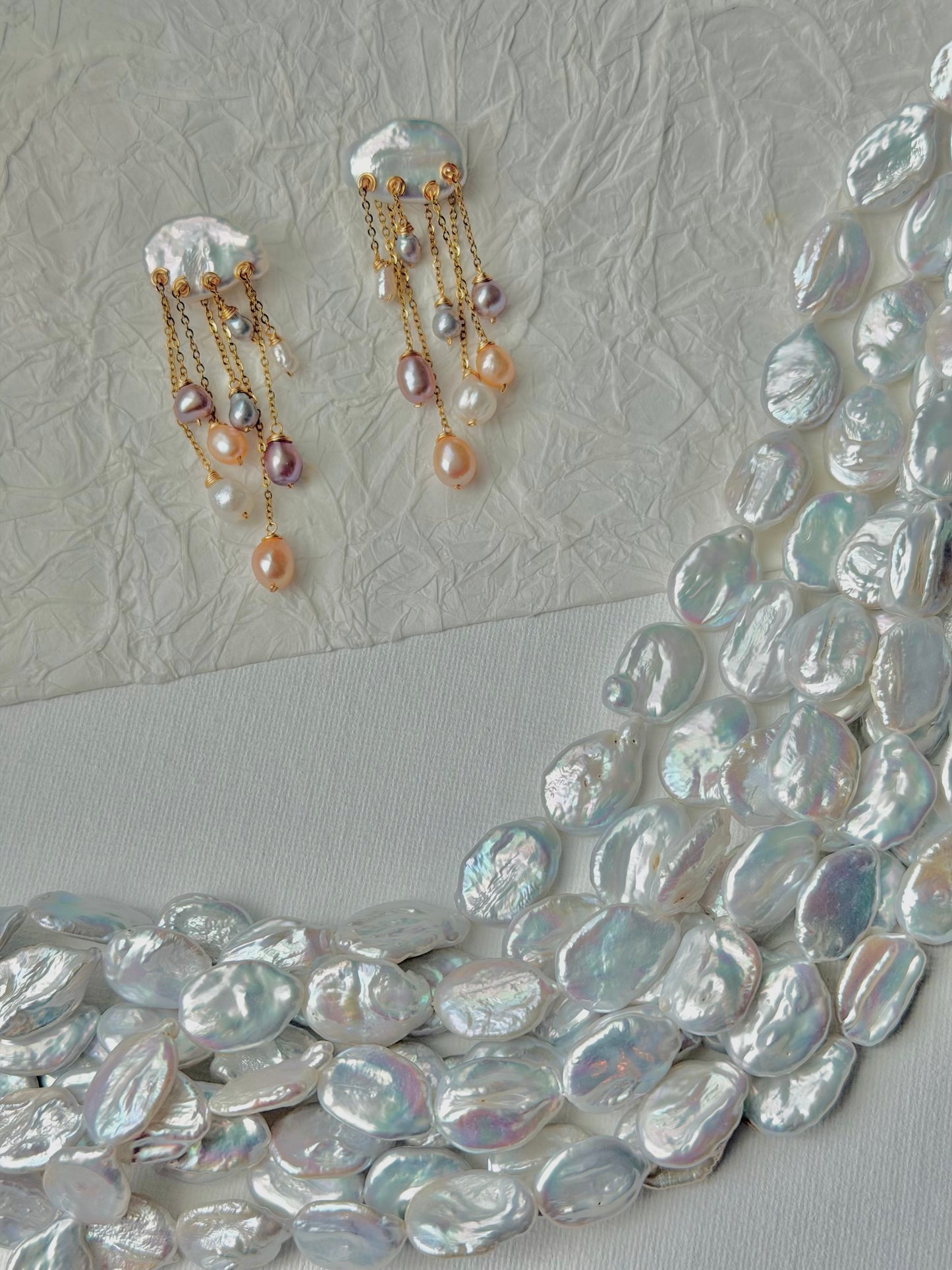 Rainstorm Hand-Drilled Pearl Cloud Earrings | Hand-woven Raindrop Jewelry