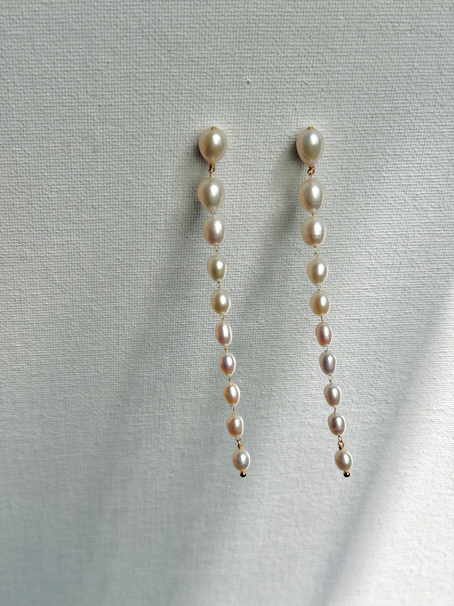 Graduated Pearl Line Earrings Long Minimalist Drop Jewelry