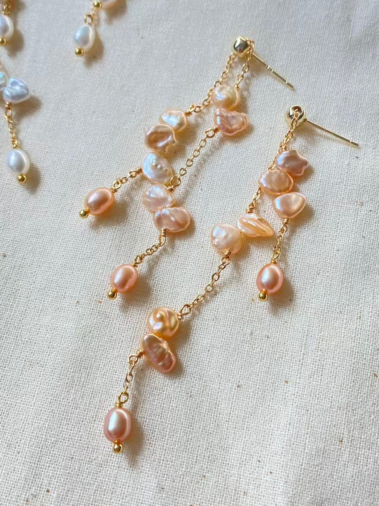 Baroque Petal Pearl Tassel Earrings Wisteria Floral Jewelry