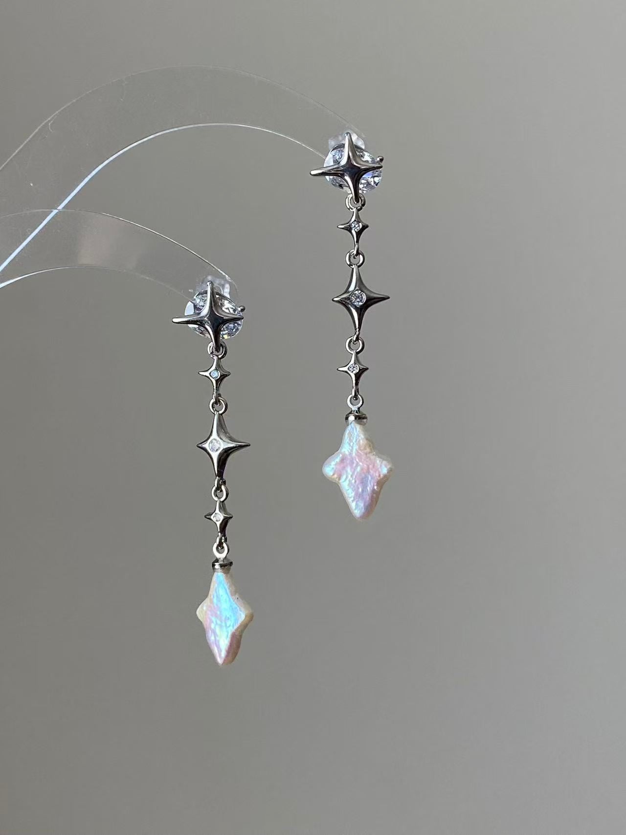 Baroque Cross Pearl Drop Earrings Gold Silver Star Dangle Studs