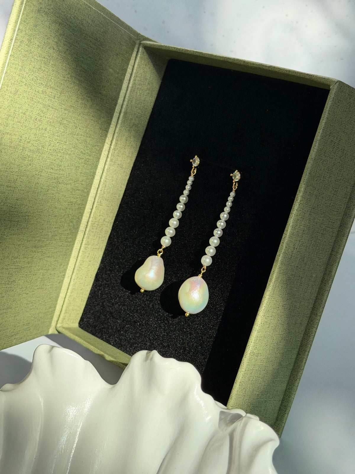 Moonlit Pearl Cascade — Statement Baroque Pearl & Zircon Drop Earrings