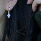Dainty pearl cross star earrings  14k gold studs-Pearl cross star Minimalism dangle earrings cross star Bridesmaid Gift for her anniversar