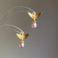 Gold Hummingbird Pearl Drop Earrings Nature Inspired Jewelry