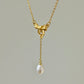 Gold Bow Tie Pearl Drop Y Necklace Vintage Romantic Jewelry