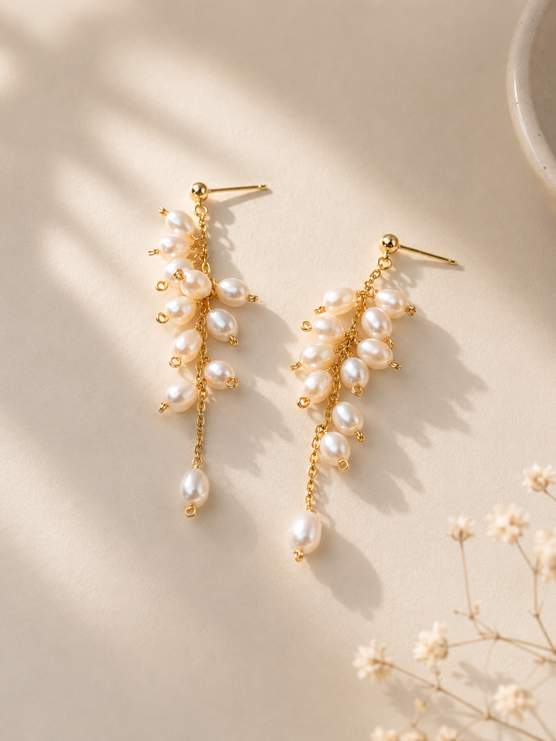 Wisteria & Lily of the Valley Freshwater Pearl Bouquet Earrings