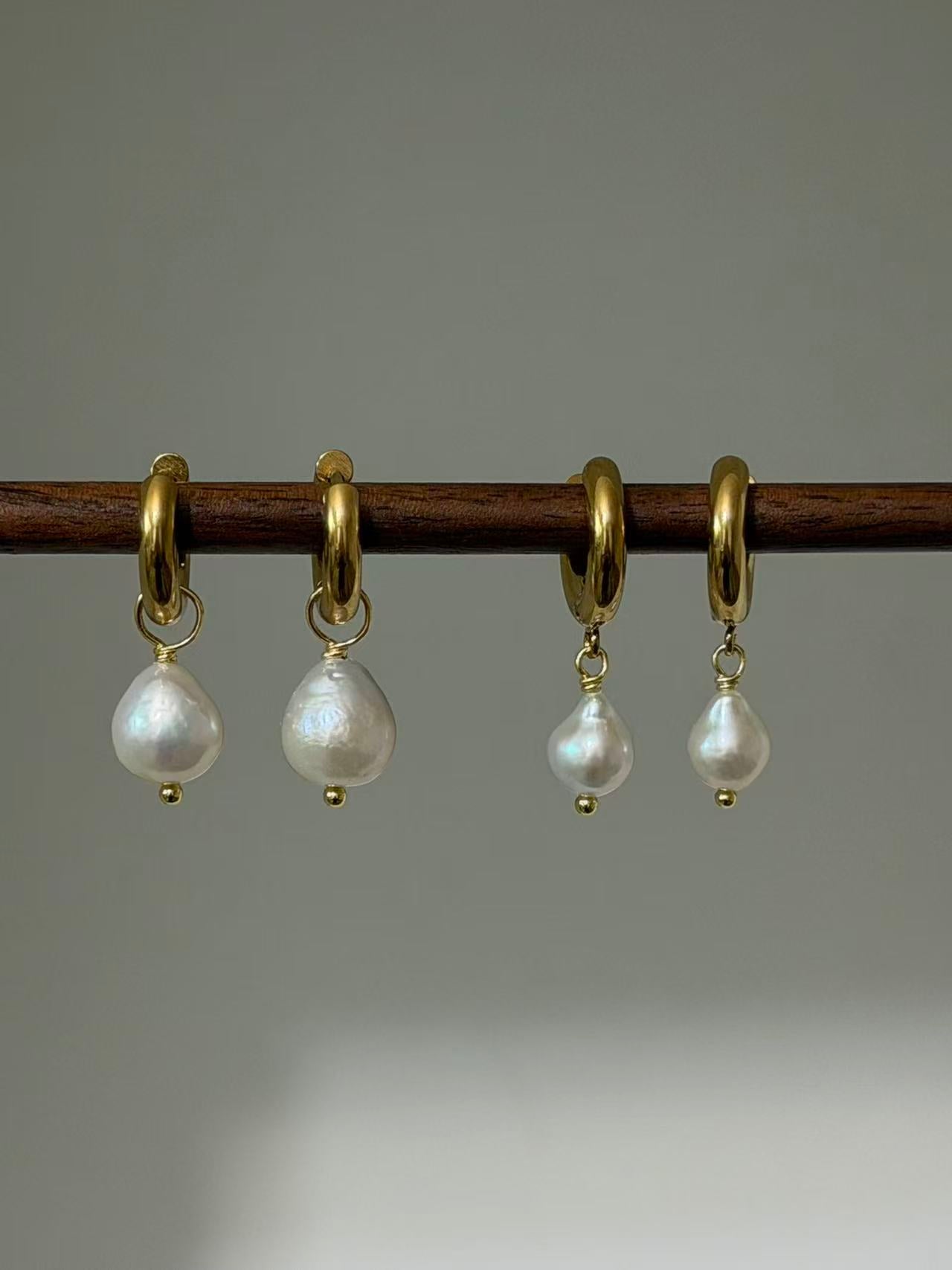 White Baroque Pearl Hoop Earrings Simple Elegant Drop Jewelry