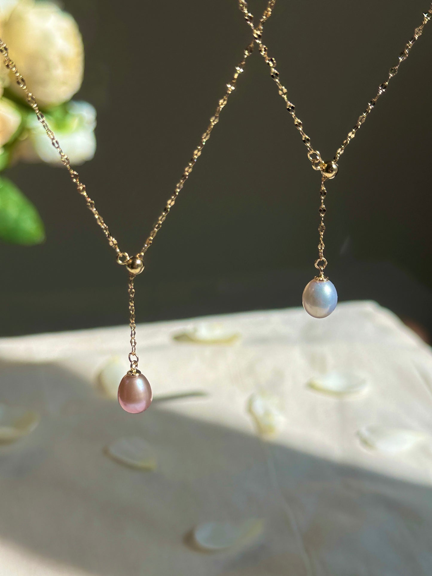 Minimalist Adjustable Lariat Necklace 18K Gold S925 Silver Water Ripple Chain, Dainty Elegant Wedding Jewelry Bridesmaid Gift for her