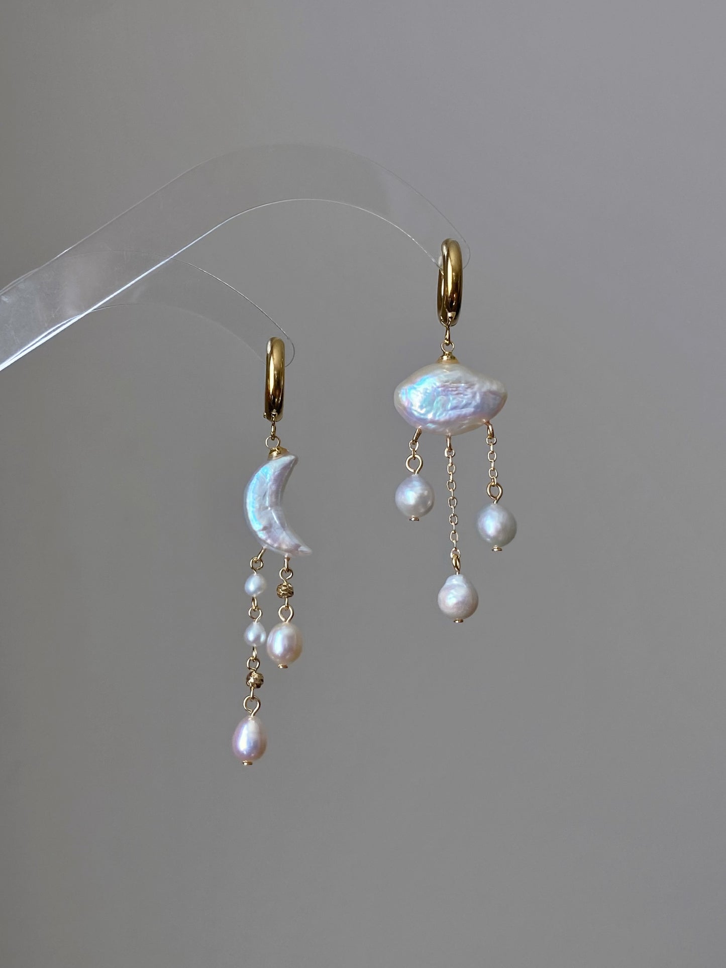 Celestial Cloud  Moon Light Baroque Pearl Necklace Pendant Dangling Earrings