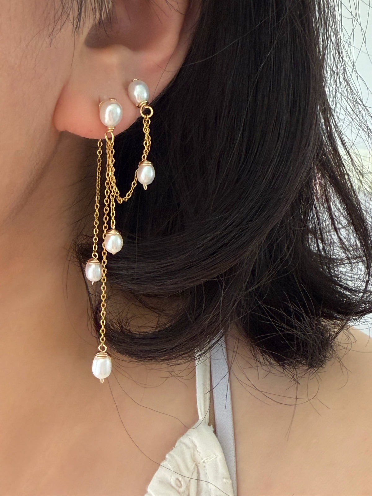 Double Piercing Bridal Pearl Earrings | ÉLANE